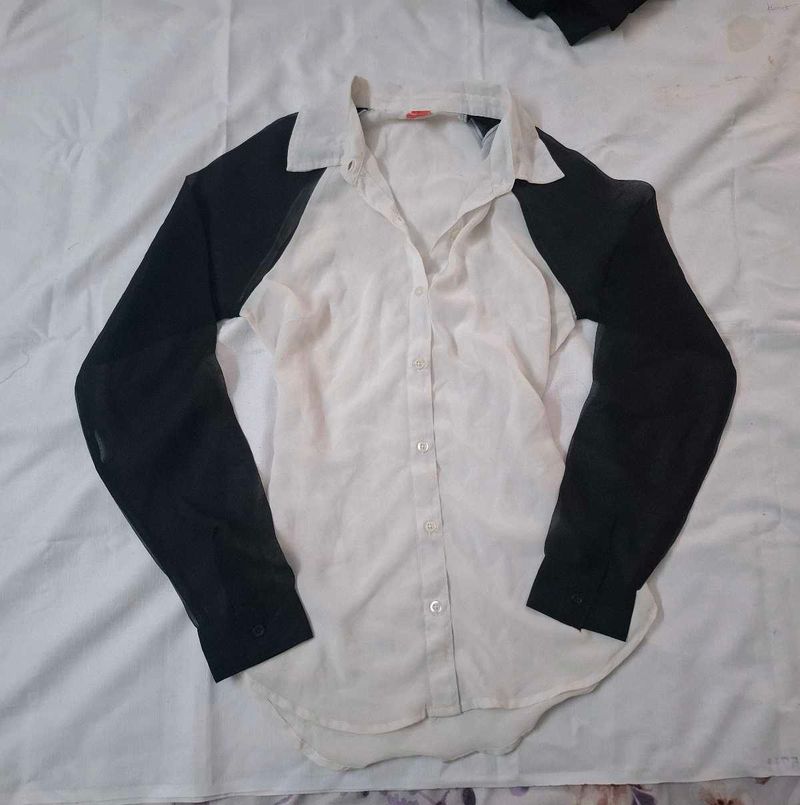 Chic y2k White &amp; Black Button-Up Shirt