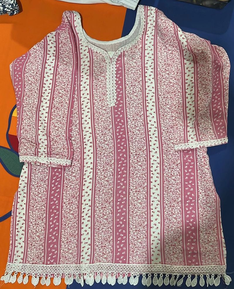Pretty Pink Floral Striped Kurta