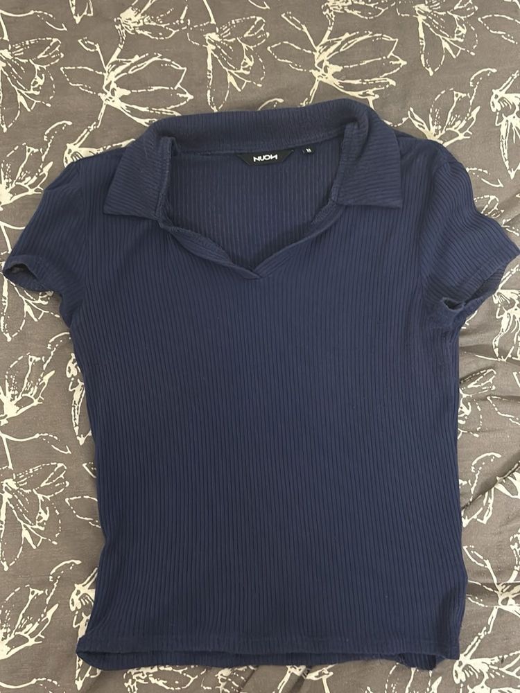 Sale!! Navy Blue Ribbed Polo T-Shirt