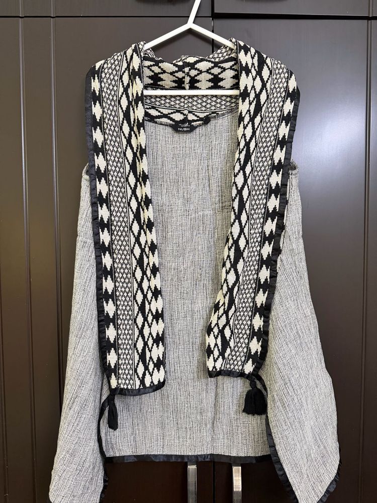 Boho Grey Shrug with Geometric Print