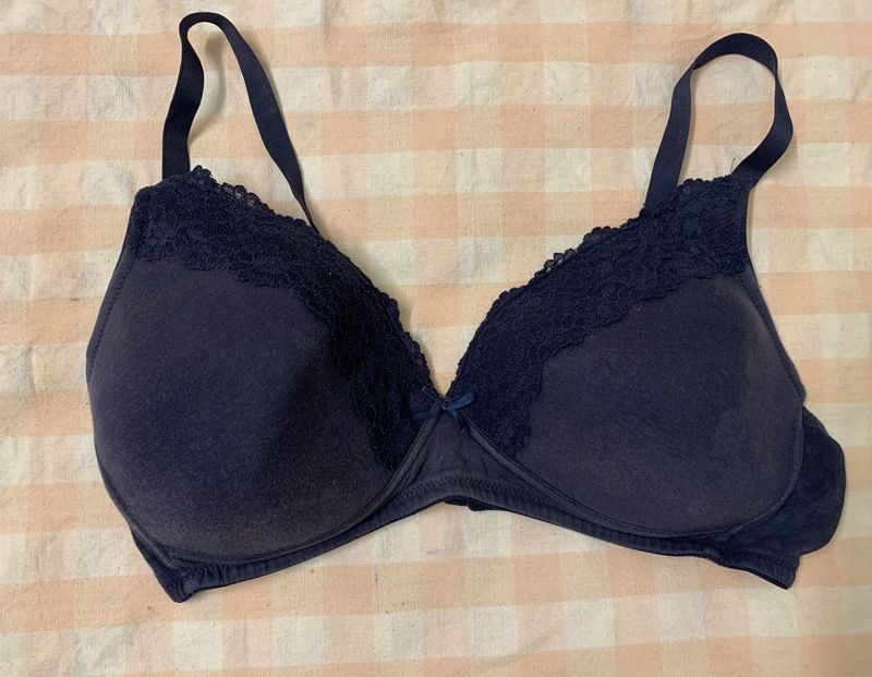 Navy Blue Lace Tshirt Trim Bra