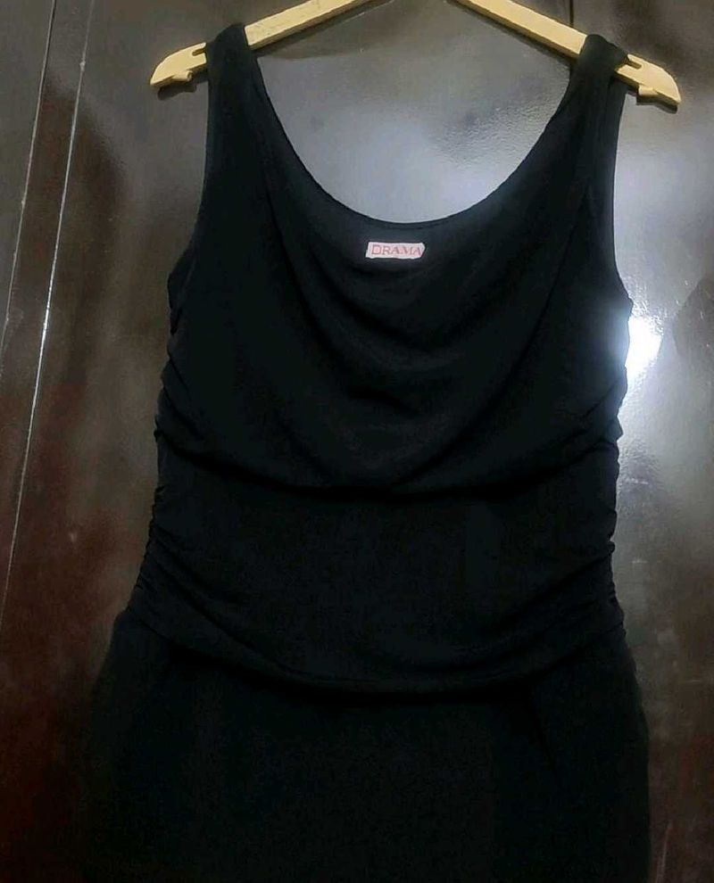 Black Ruched Sleeveless Top For 32 Bust