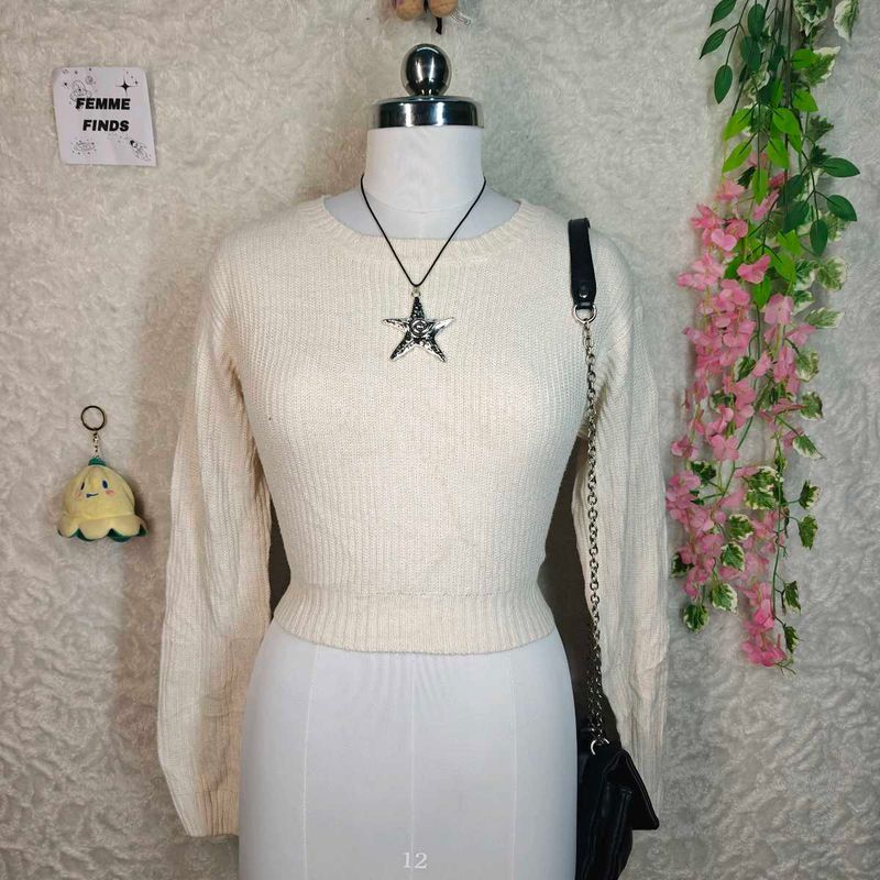 Cream Knit Cropped Sweater