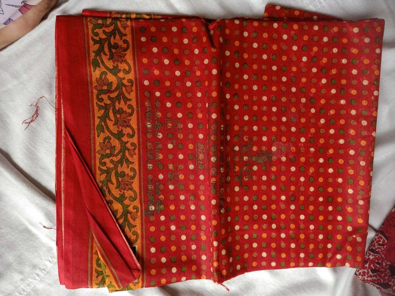 Vibrant Red Polka Dot Saree
