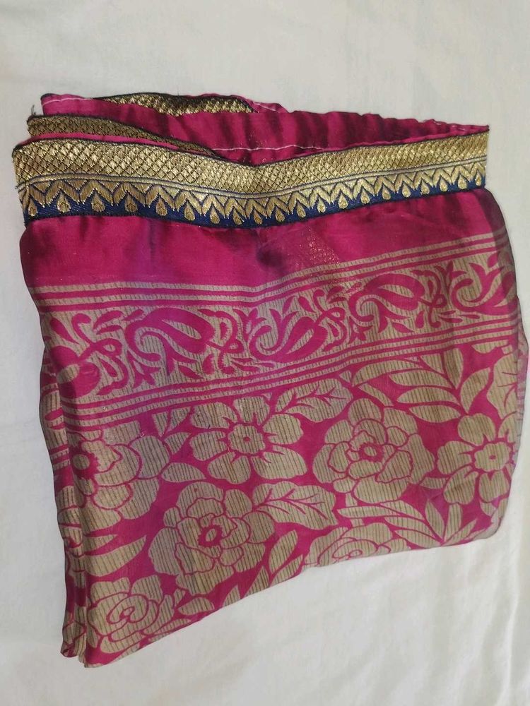 Vibrant Pink Saree with Gold Border
