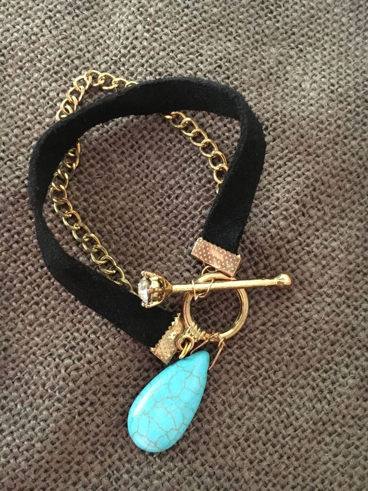 Turquoise and leather band bracelet