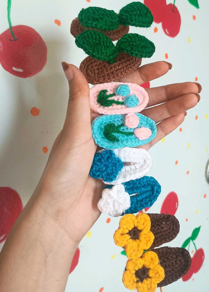 Handmade Crocheted Hair Clips Set
