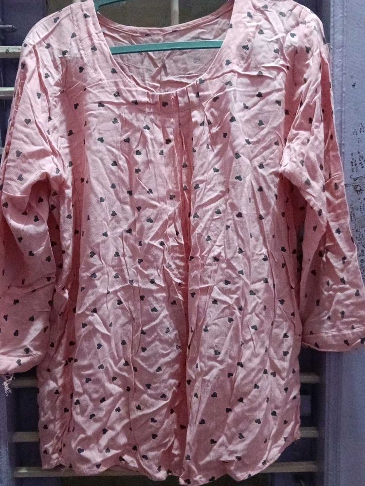 Cute Pink Heart Print Top l size