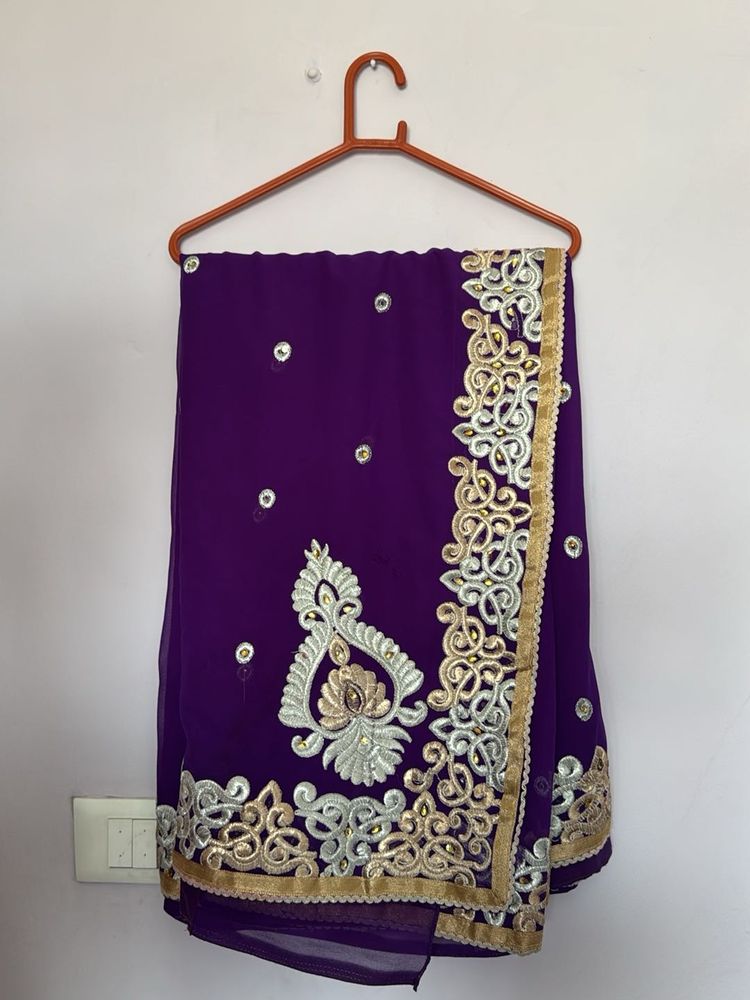 Stunning Purple Embroidered Saree