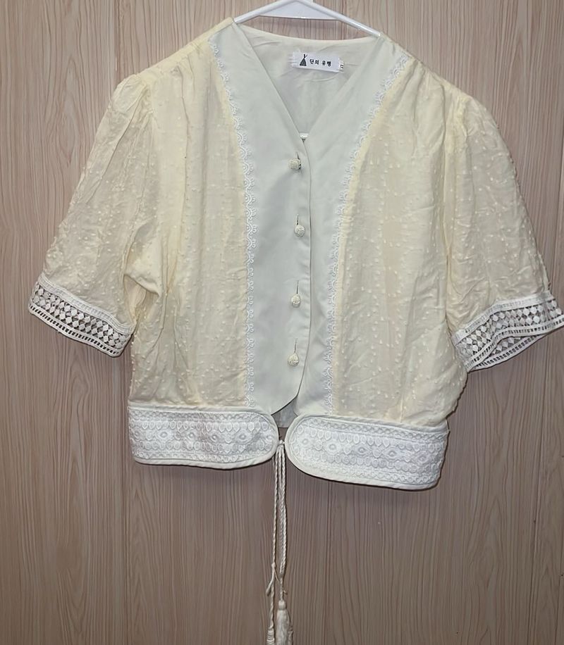 Elegant Lace Trimmed Cream Blouse