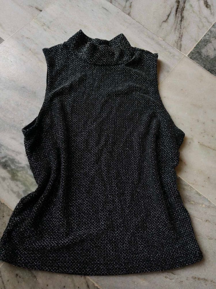Sparkly Mock Neck Sleeveless Top