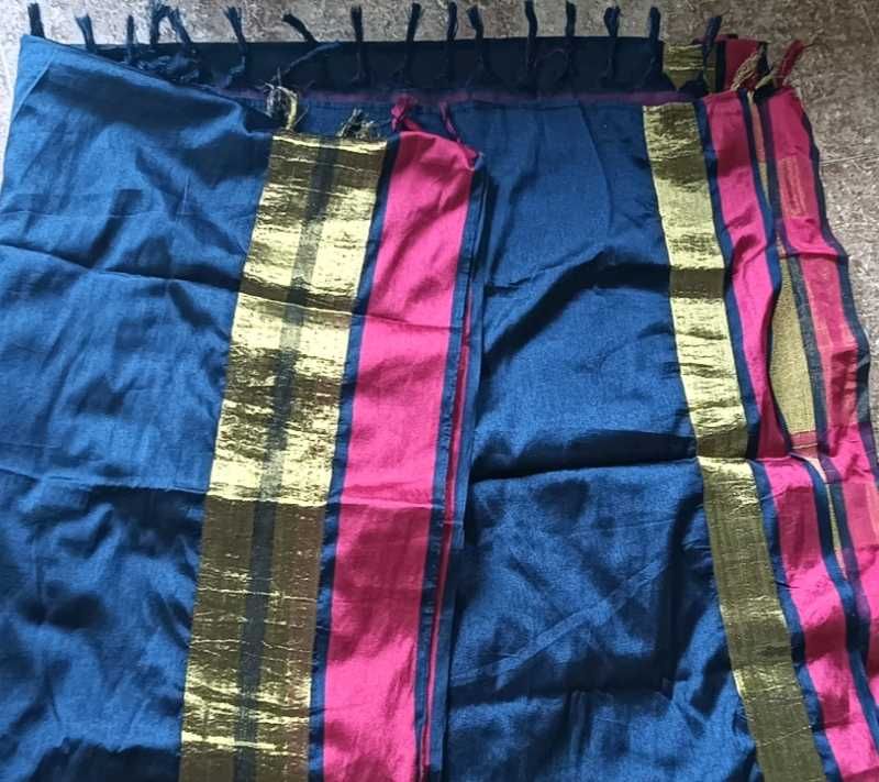Elegant Blue Saree with Pink Border