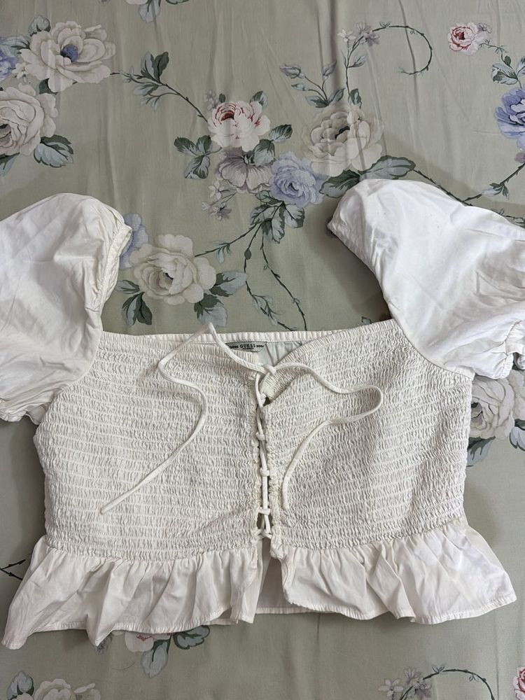 Guess White Crop Top