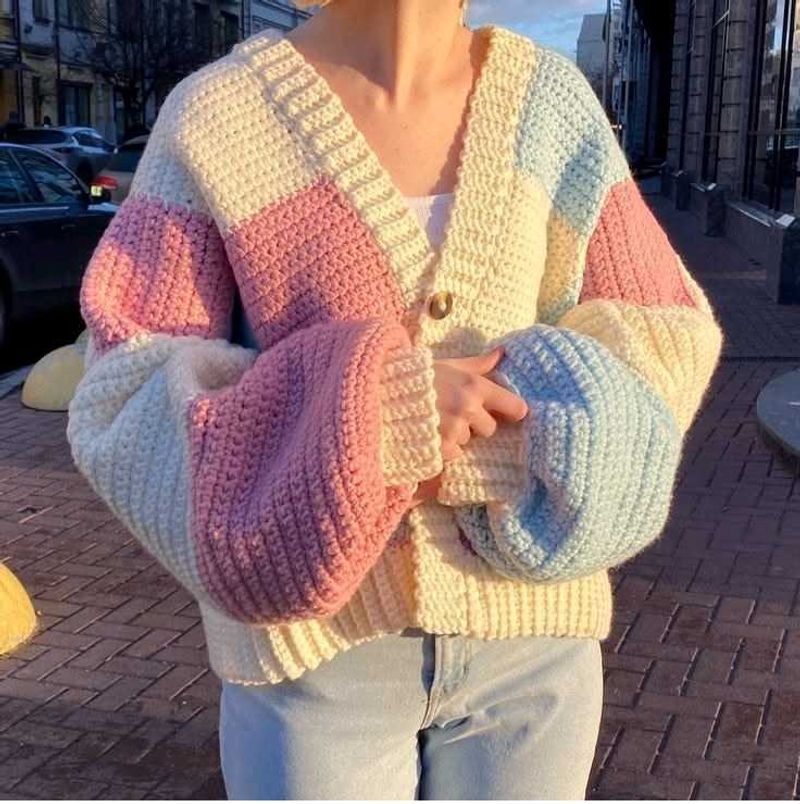 Crochet Colorblock Cardigan