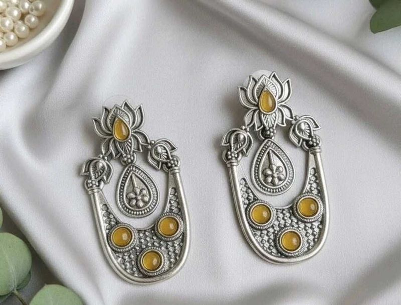 Oxidized Silver Jhumka Earrings
