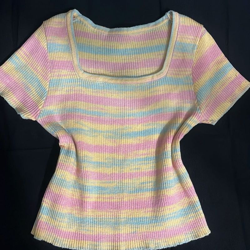 Striped Knit Square Neck Top