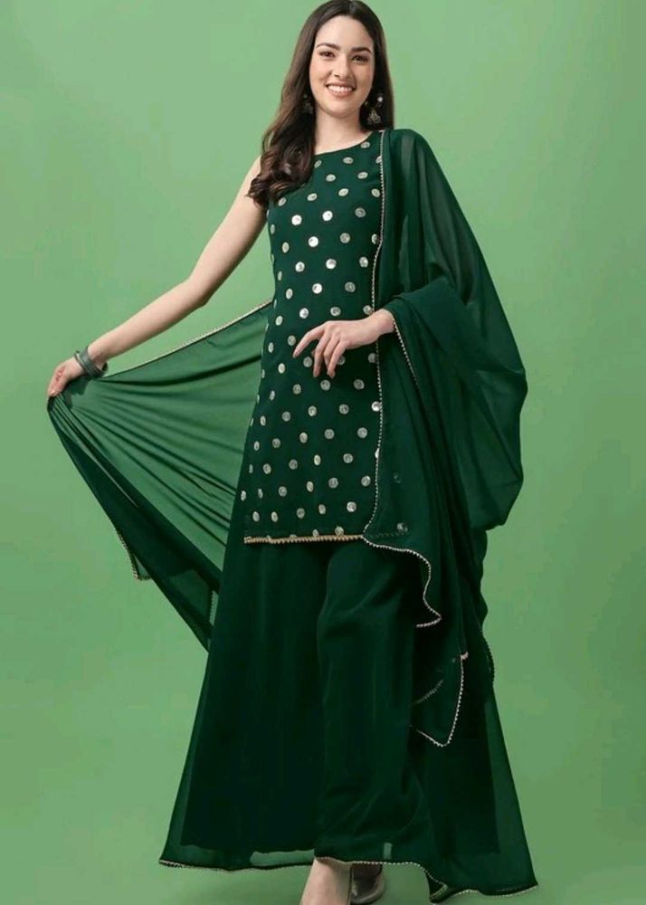 Elegant Green Kurta Set with Polka Dots