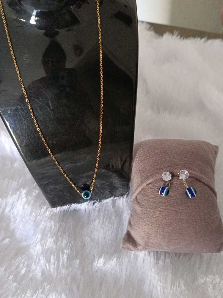 Evil Eye Necklace &amp; Earrings Set