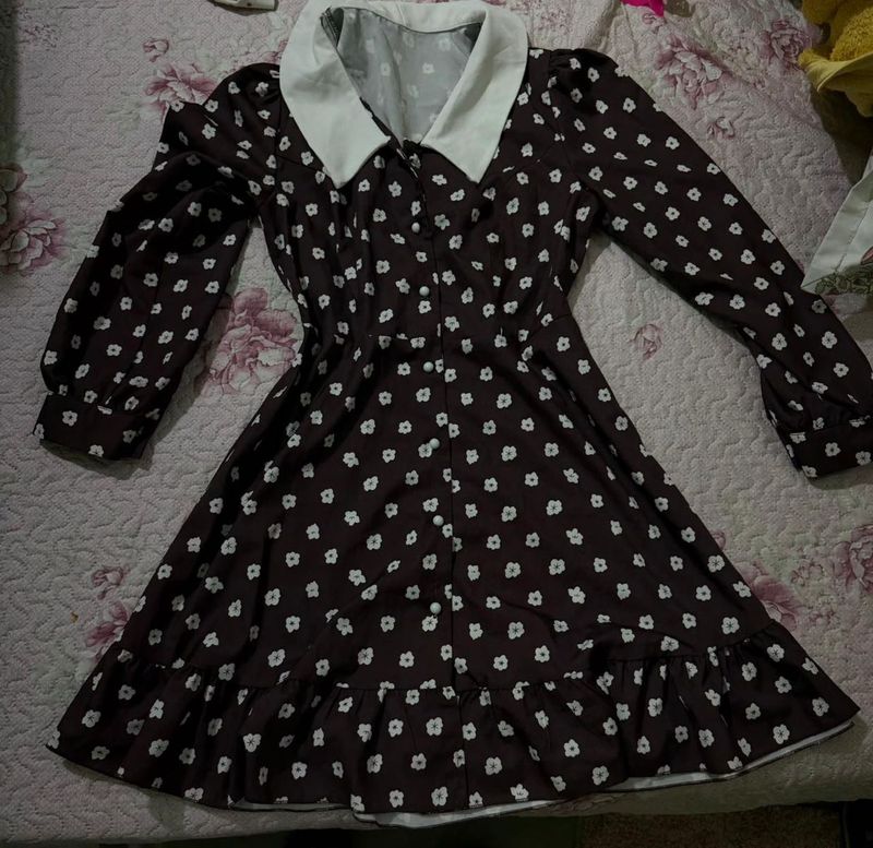 Chic Brown Floral Button-Up Dress