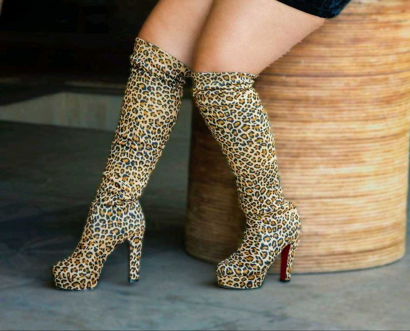 Leopard Print Thigh-High Boots