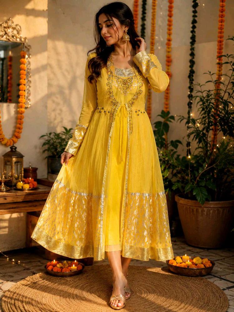 Yellow Embellished 2-Piece Festive Dress Set 💛
