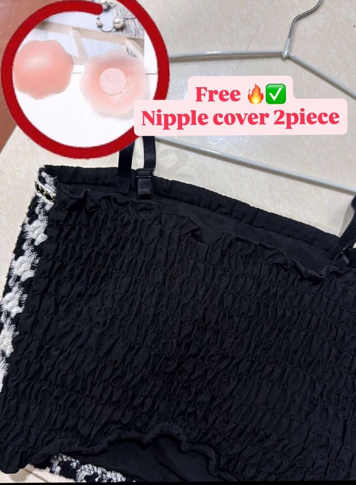 black crop top+Free nipple cover(stretchy)