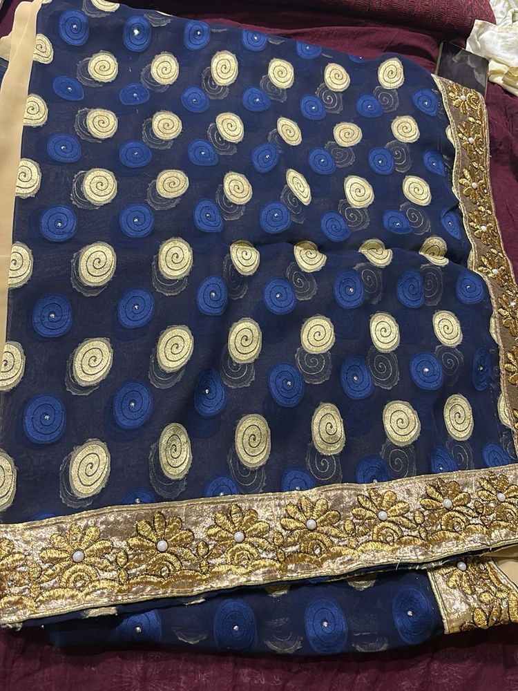 Designer Blue Saree with Golden Border
