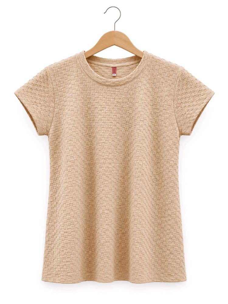 Textured Beige Short Sleeve Top
