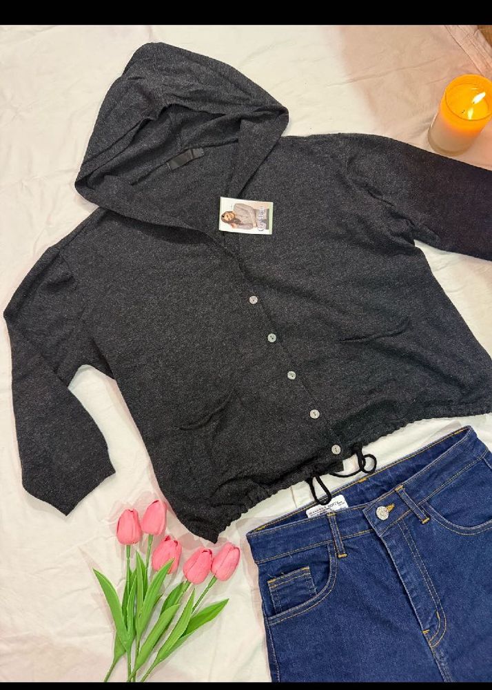 Cozy Charcoal Grey Hooded Cardigan