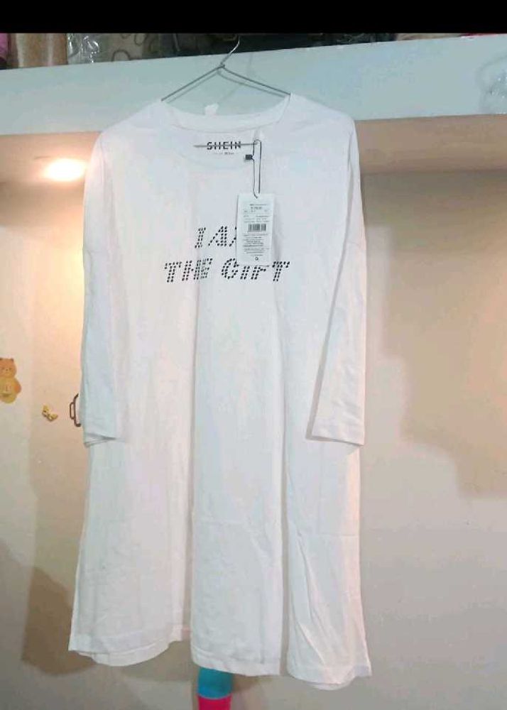 SHEIN White "I AM THE GIFT" T-Shirt Dress