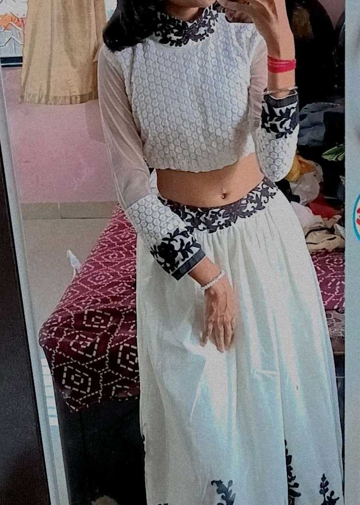 White &amp; Black Embroidered Lehenga Choli