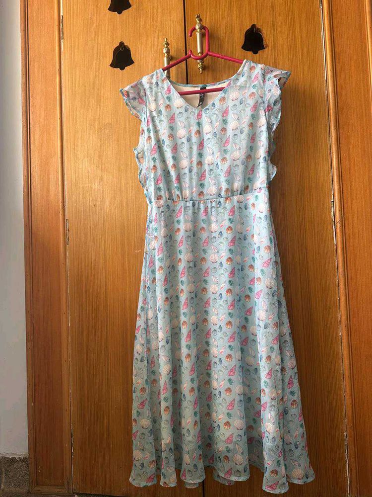 Light Blue Printed Midi Dress