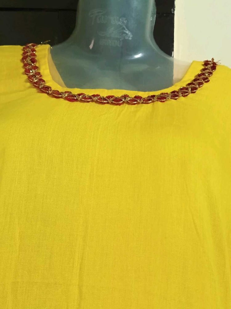 Yellow Embellished Neckline Top