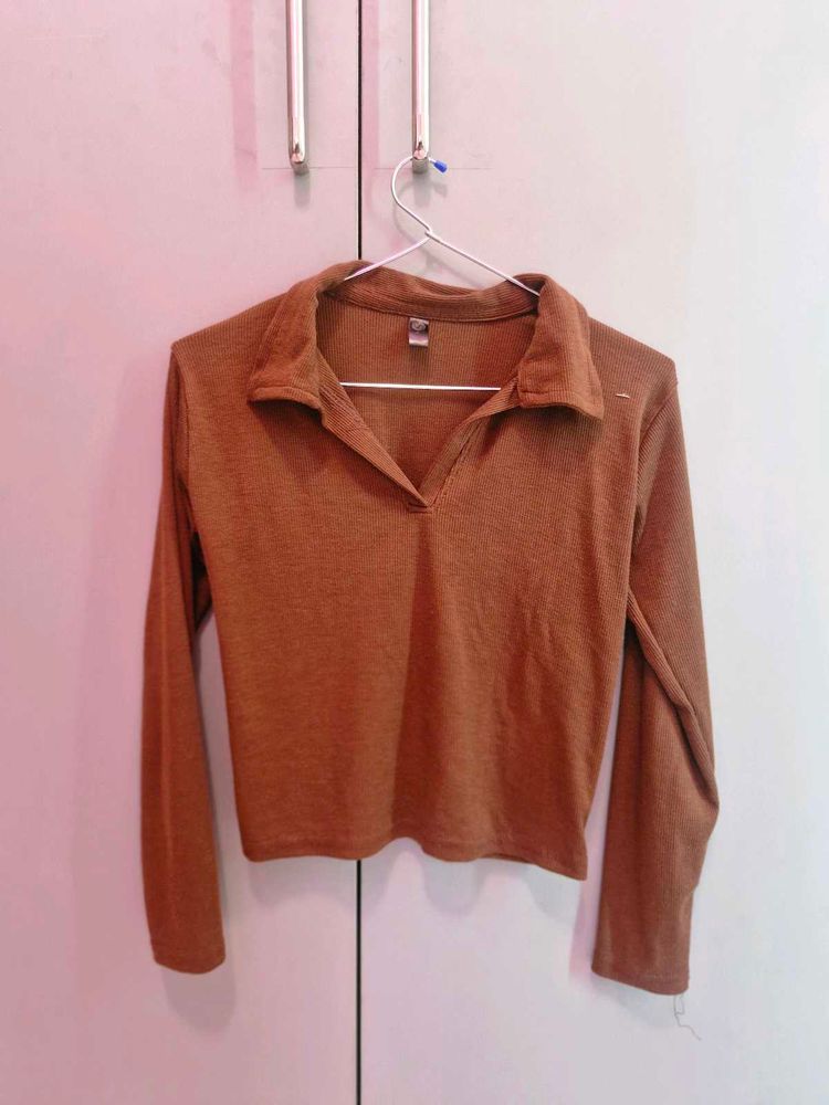 Long Sleeve Collared Crop Top