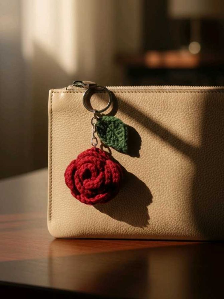 Crochet Rose Keychain - Handmade Charm