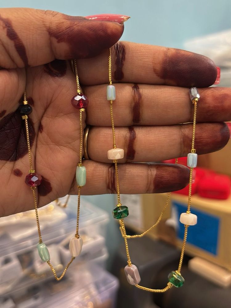 2 pair Beaded Gold Chain Necklace