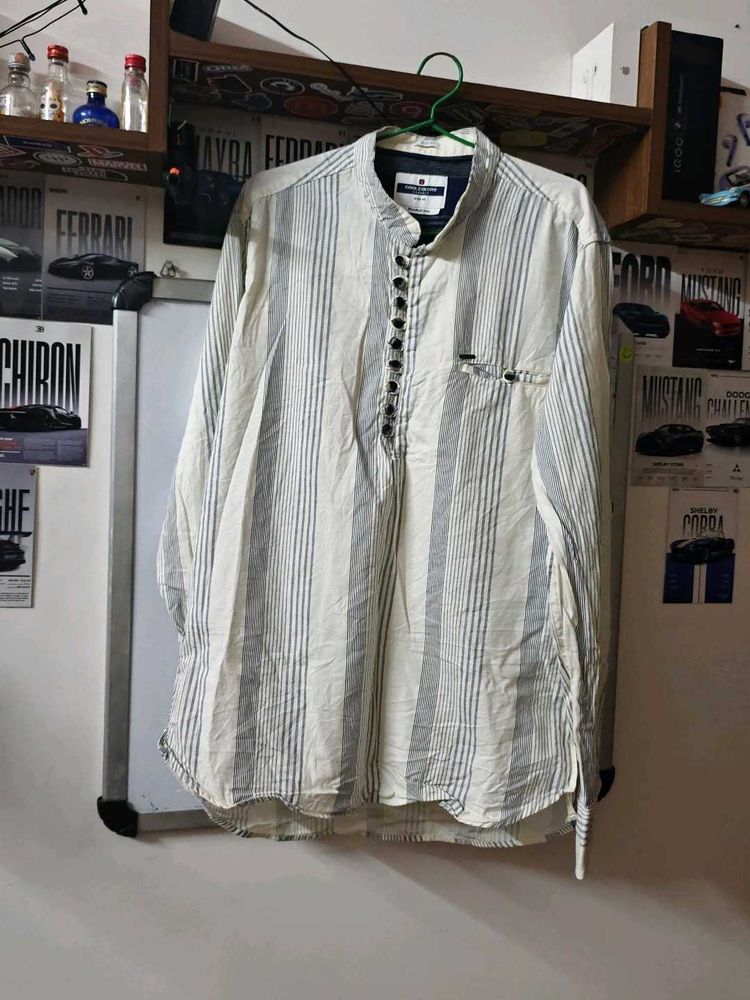 Striped Band Collar short kurta