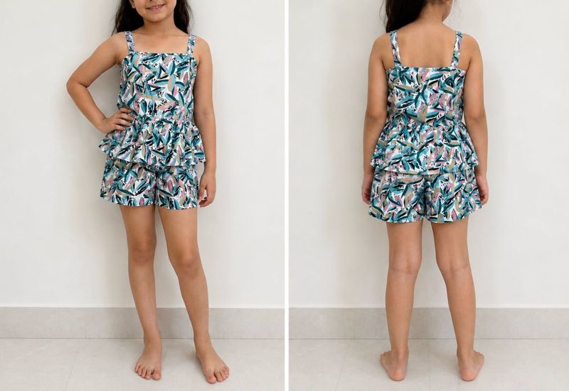 Girls Tropical Print Ruffle Set