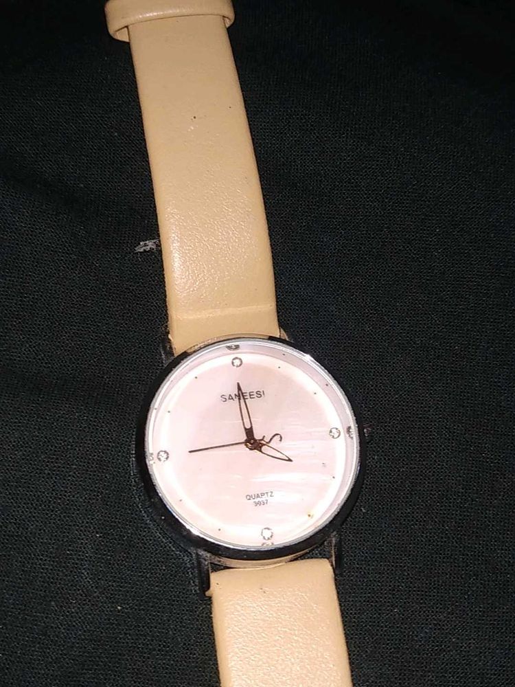 Stylish Cream Strap Watch ( Not Working)