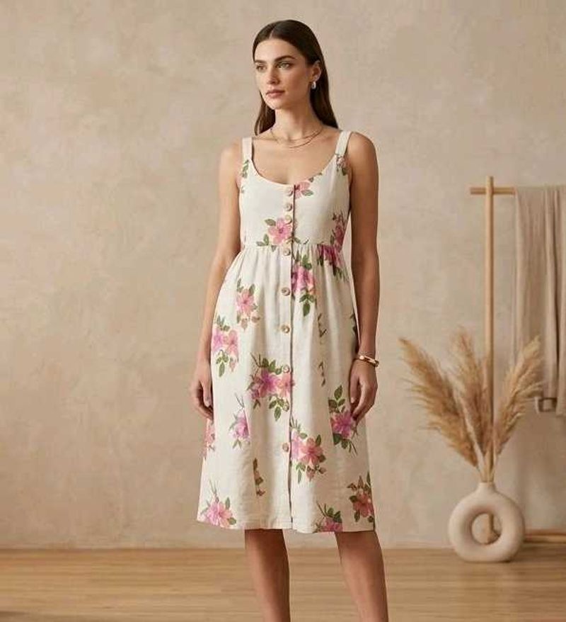 Floral Button-Front Midi Dress