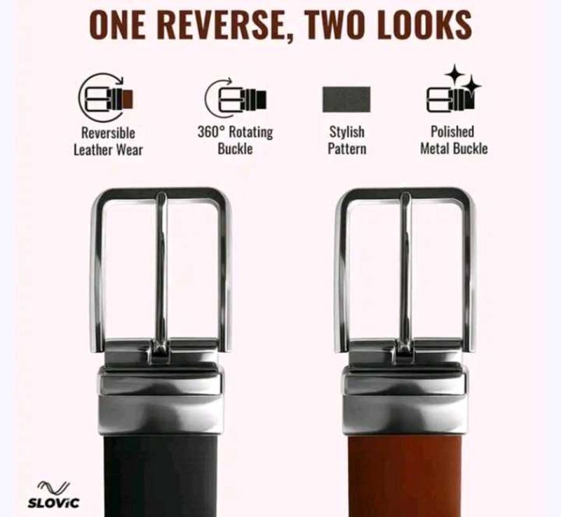 Reversible Leather Belt with Rotating Buckle