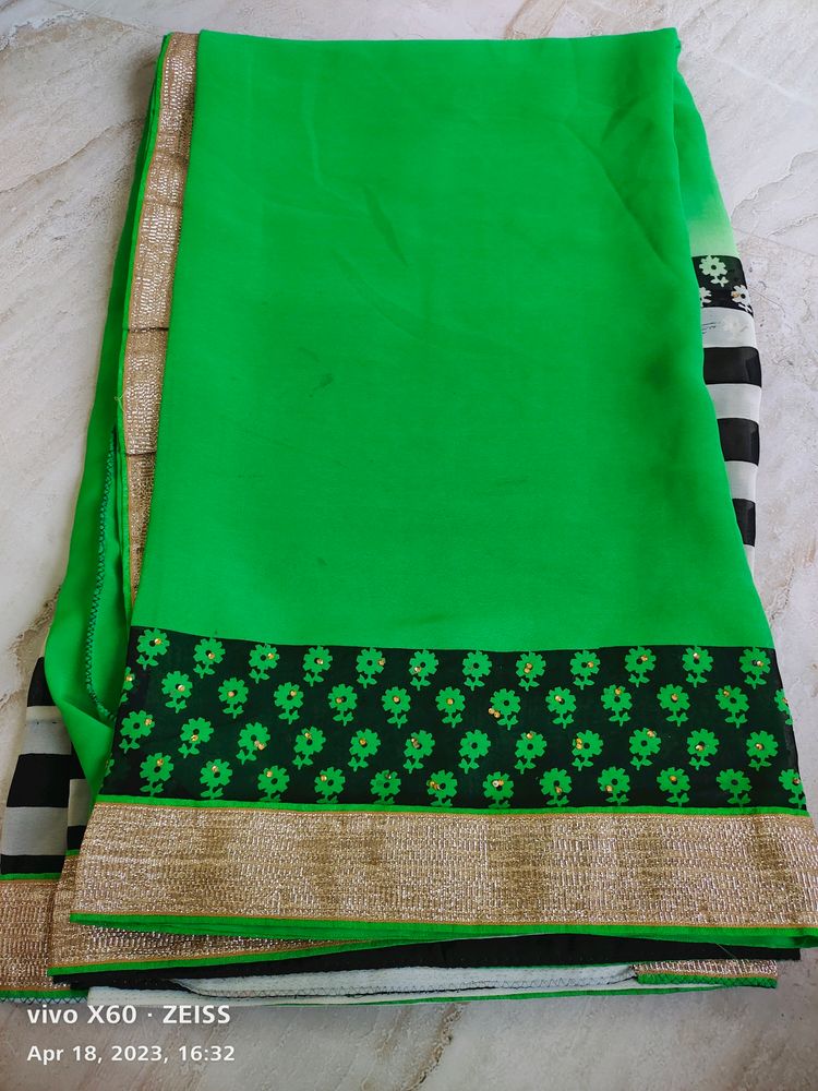 Synthetic Sari Used Hardly Twice No Blouse Pc