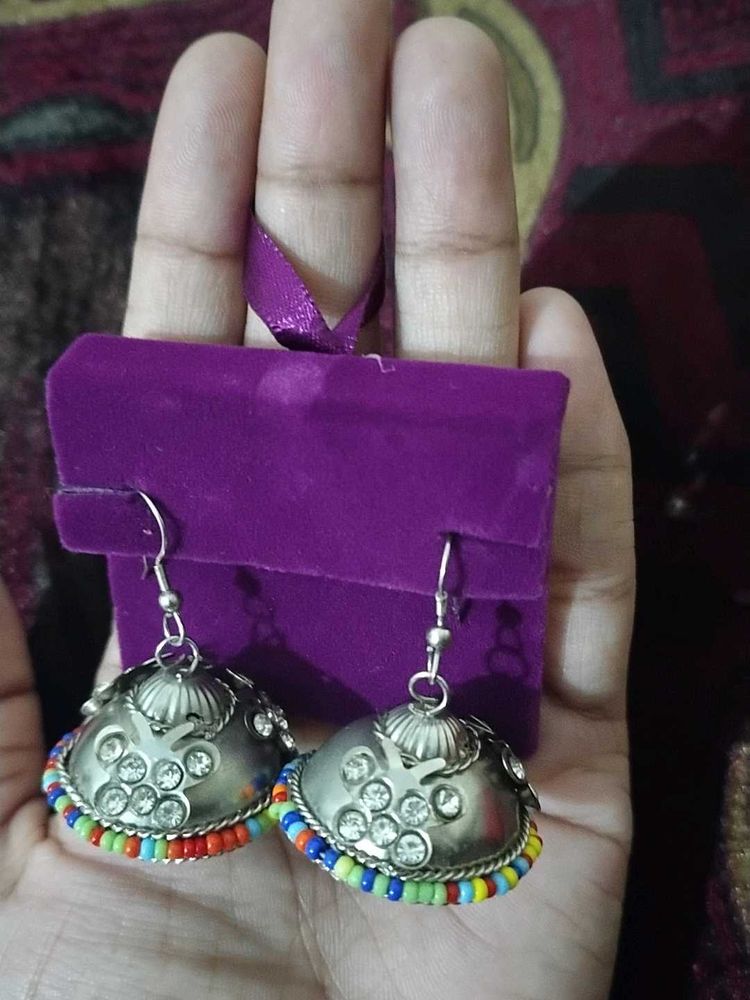 Boho Beaded Jhumka Earrings