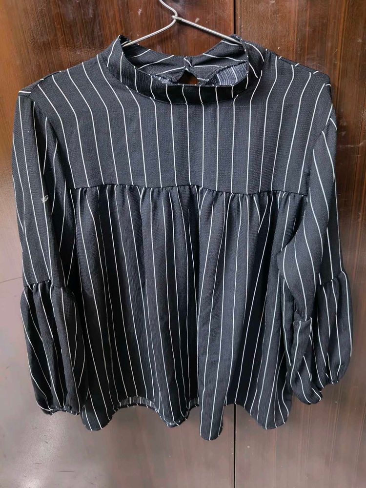 Striped High Neck Blouse