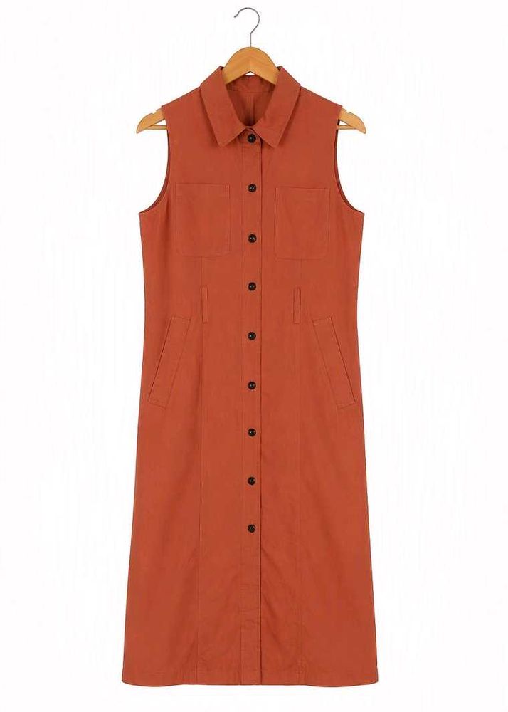 Virgio Women Pure Cotton Front Open Twill Dress