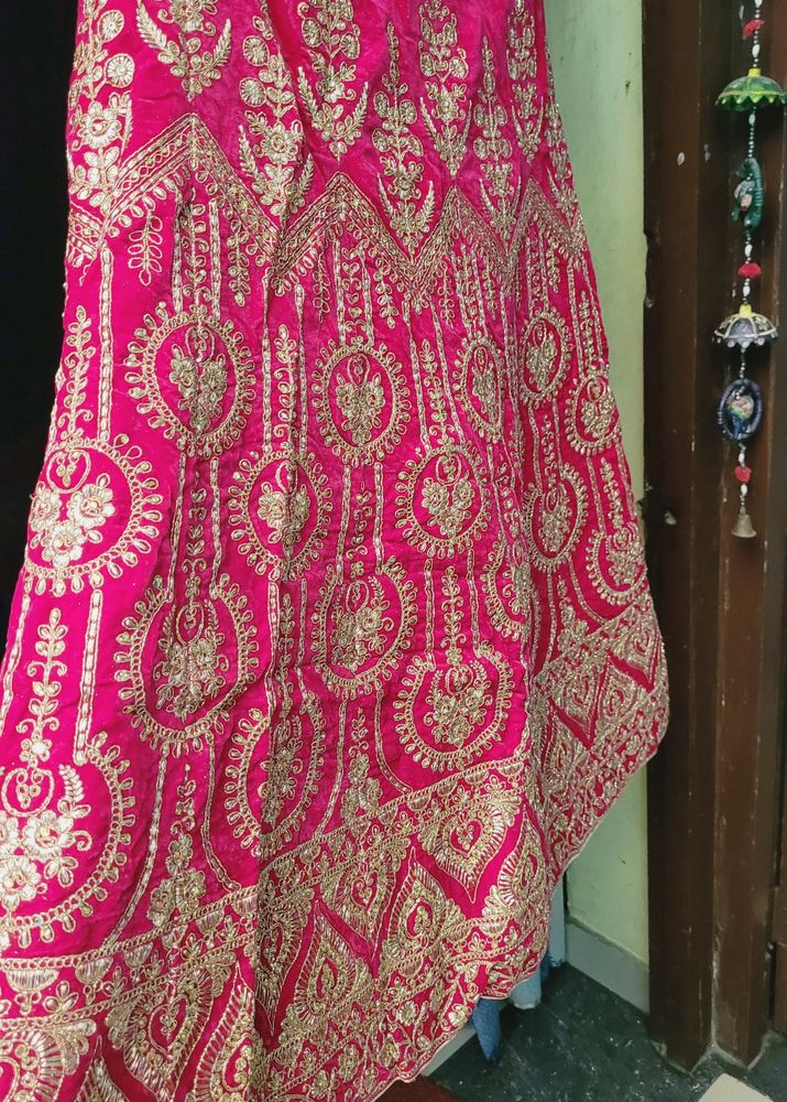 Stunning Pink &amp; Gold Embroidered Lehenga Skirt