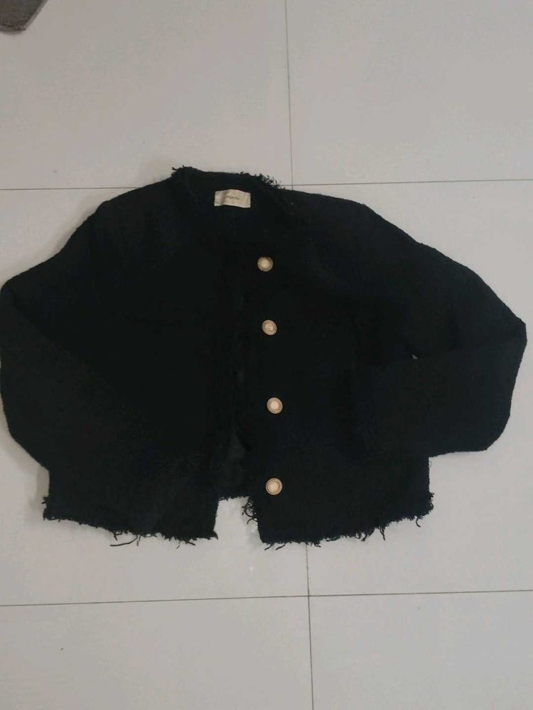 Chic Black Tweed Cropped Jacket