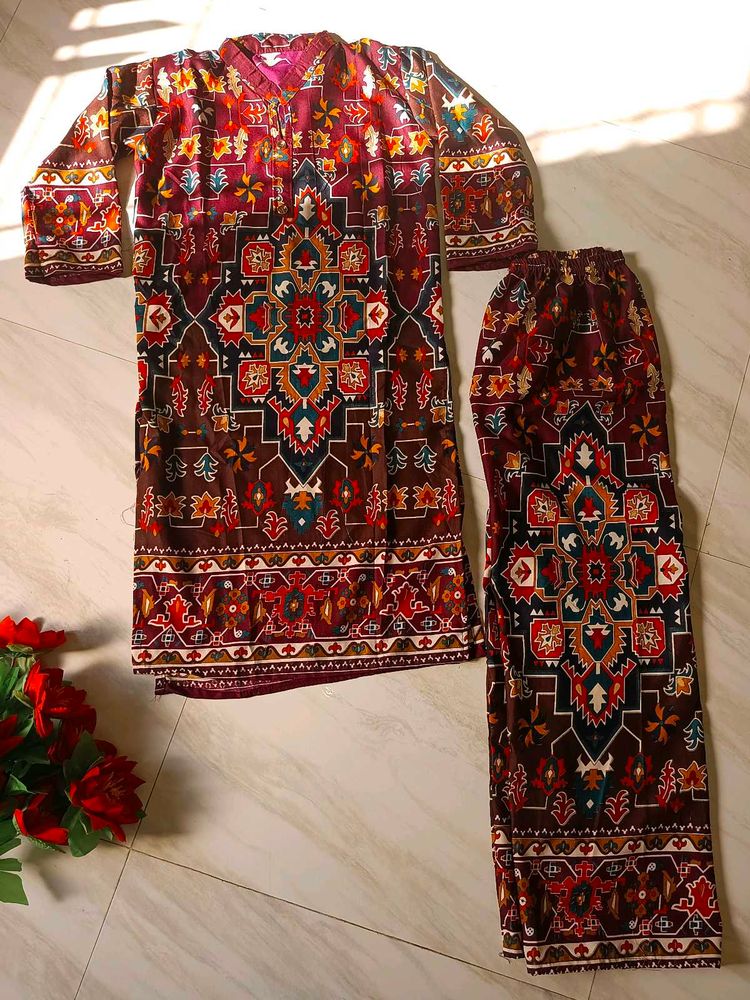 New Ethnic Print Kurta Set (L,XL)