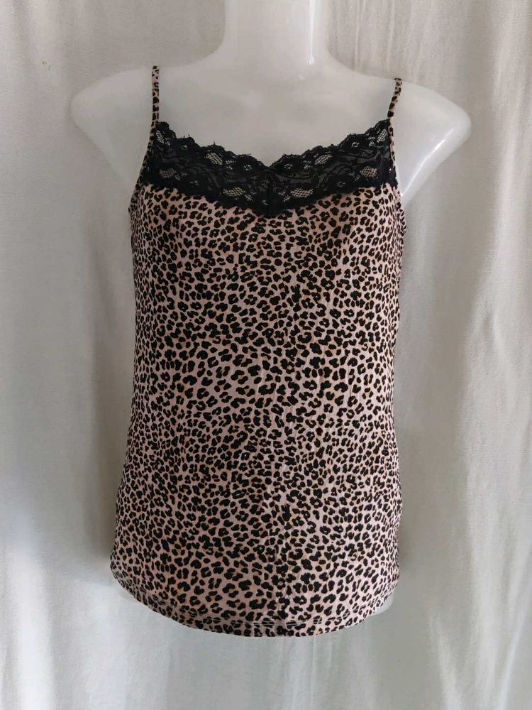 M&amp;S Leopard Print Cami Top with Lace Trim