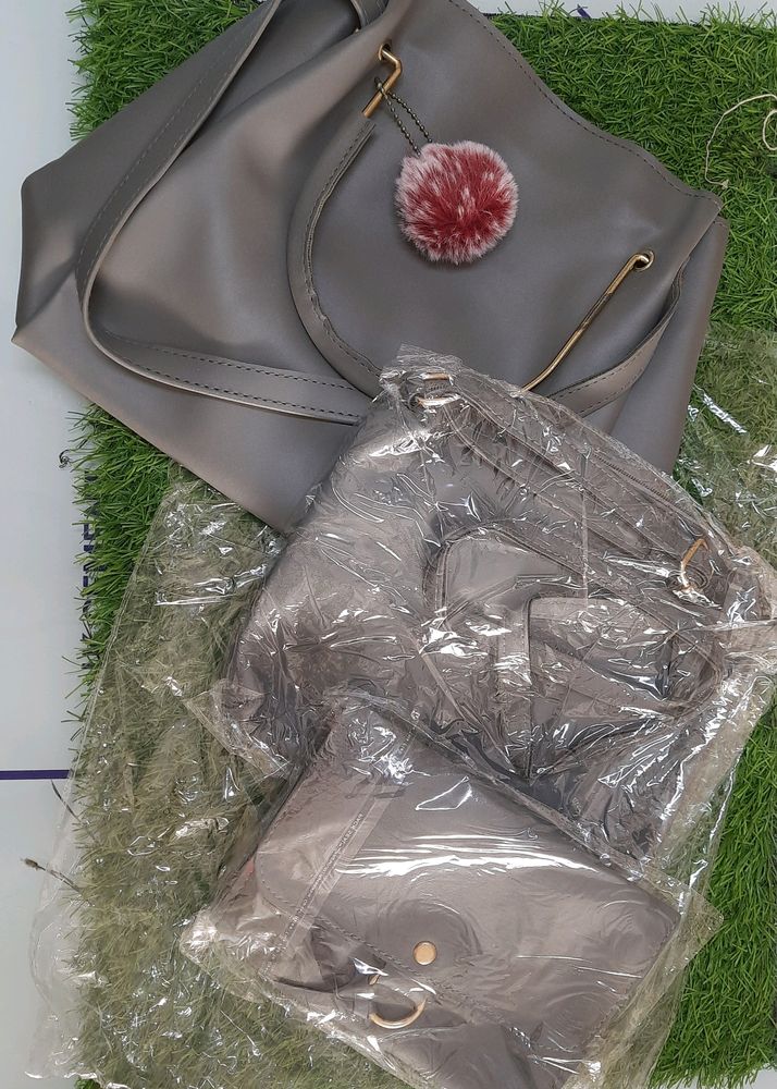 💥 Grey Women Handbag with Sling Bag Golden Chain